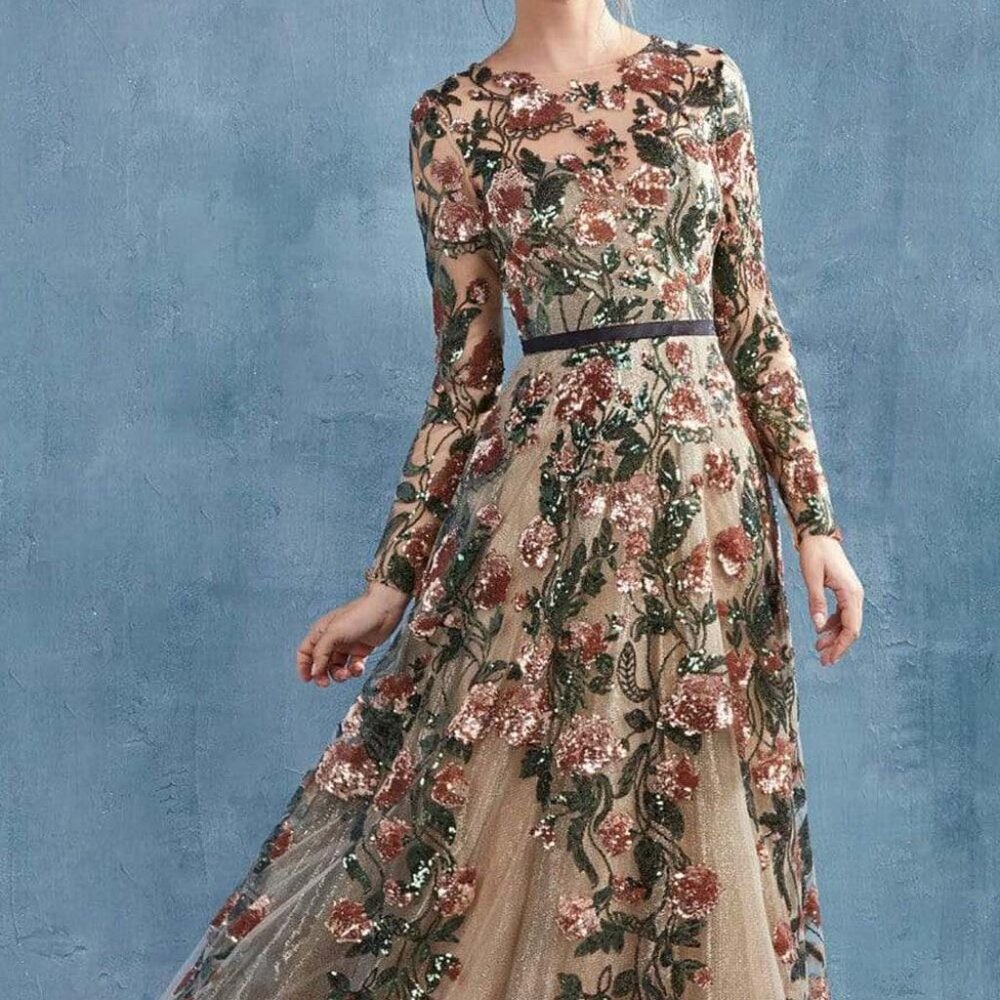 Andrea and Leo copper sequin floral dress 8/10